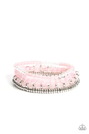 Destination Dreamscape - Pink - Silver Beads Paparazzi Stretchy Bracelet