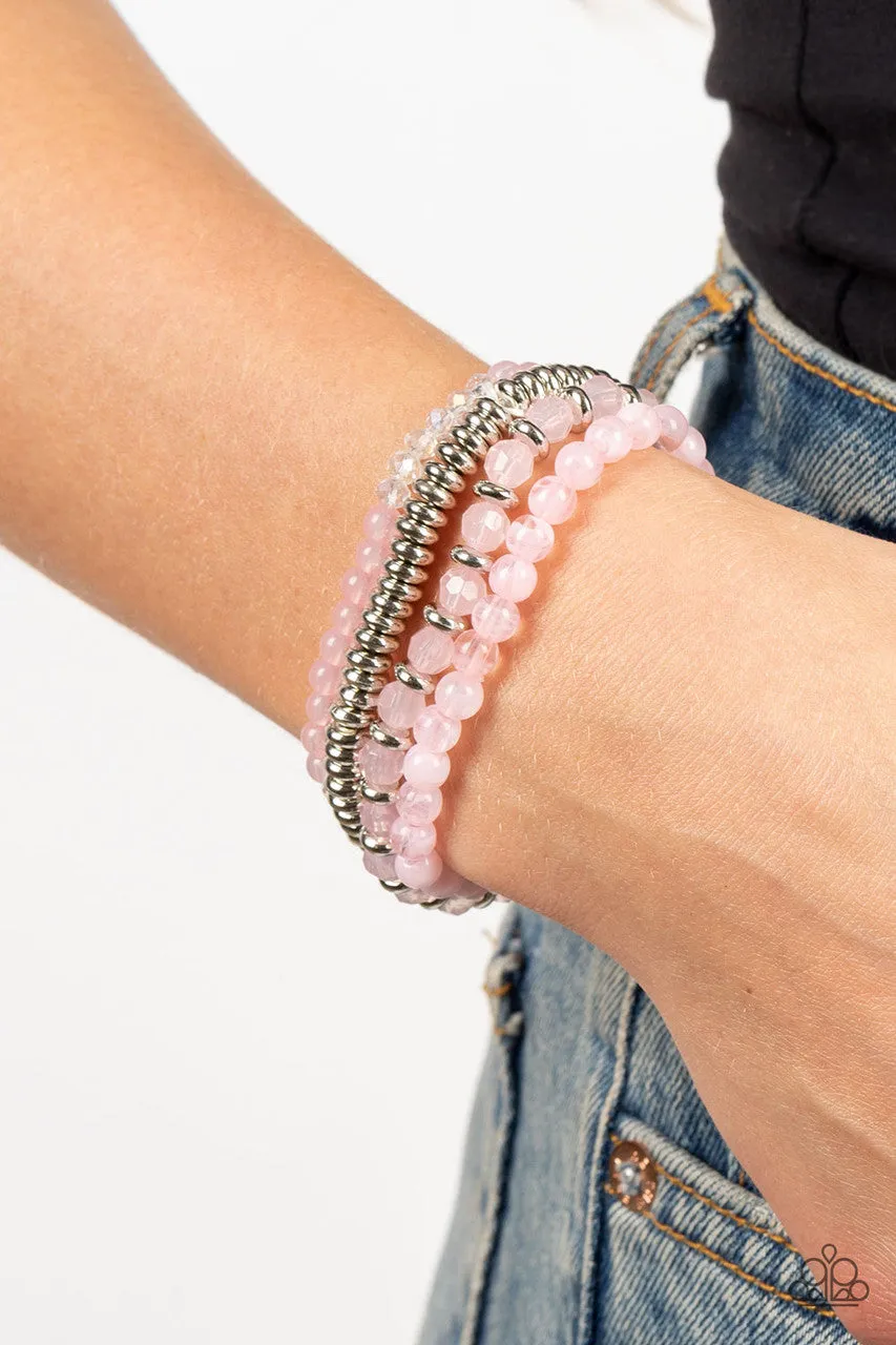 Destination Dreamscape - Pink - Silver Beads Paparazzi Stretchy Bracelet