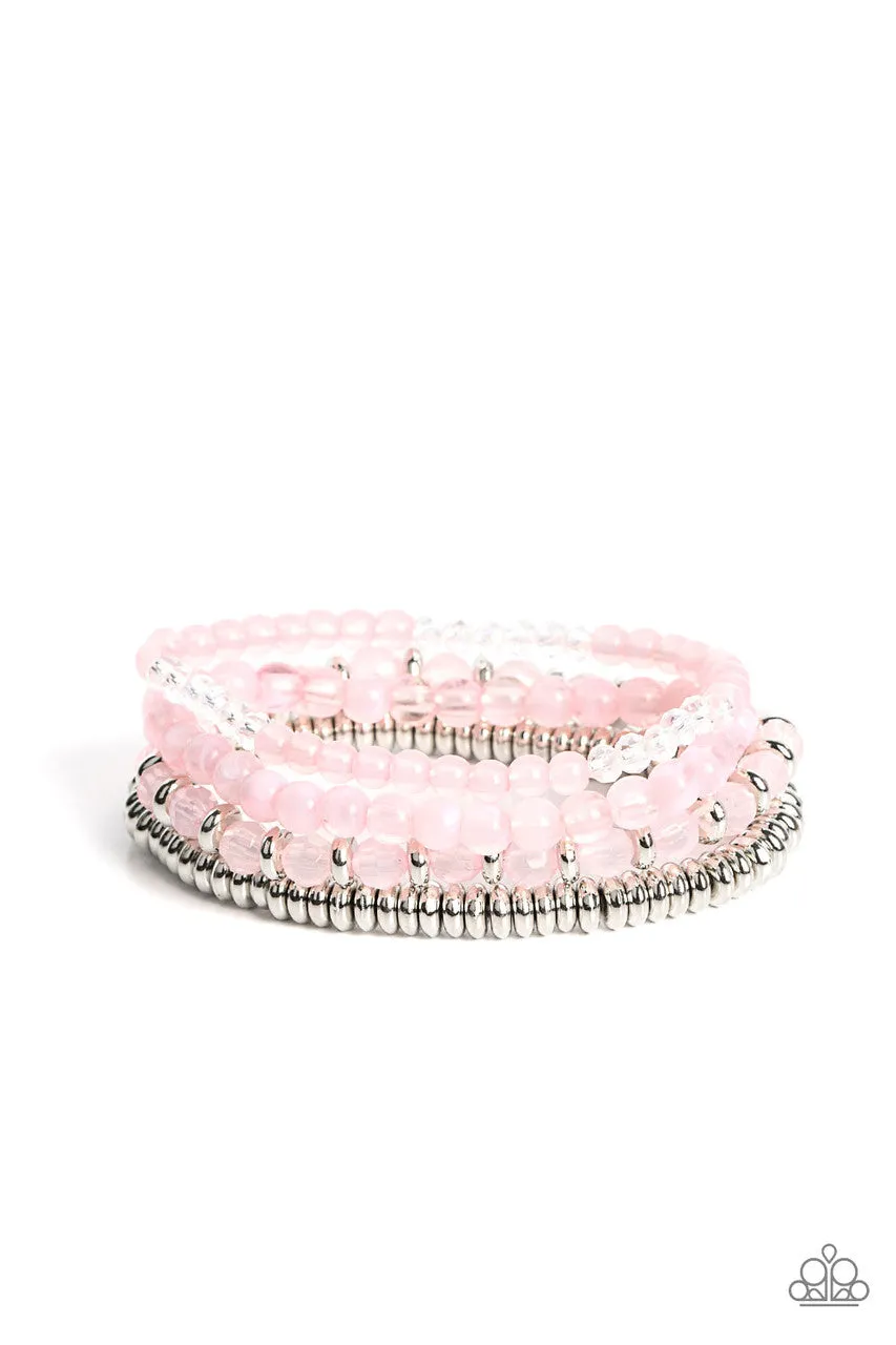 Destination Dreamscape - Pink - Silver Beads Paparazzi Stretchy Bracelet