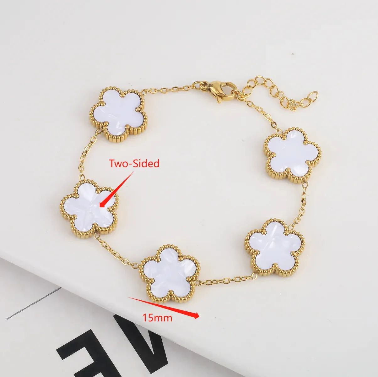 Double Sided New 15MM Creative Shell Plant Five Leaf Flower Plum Blossom Adjustable Bracelet For Women's Luxurious Clover