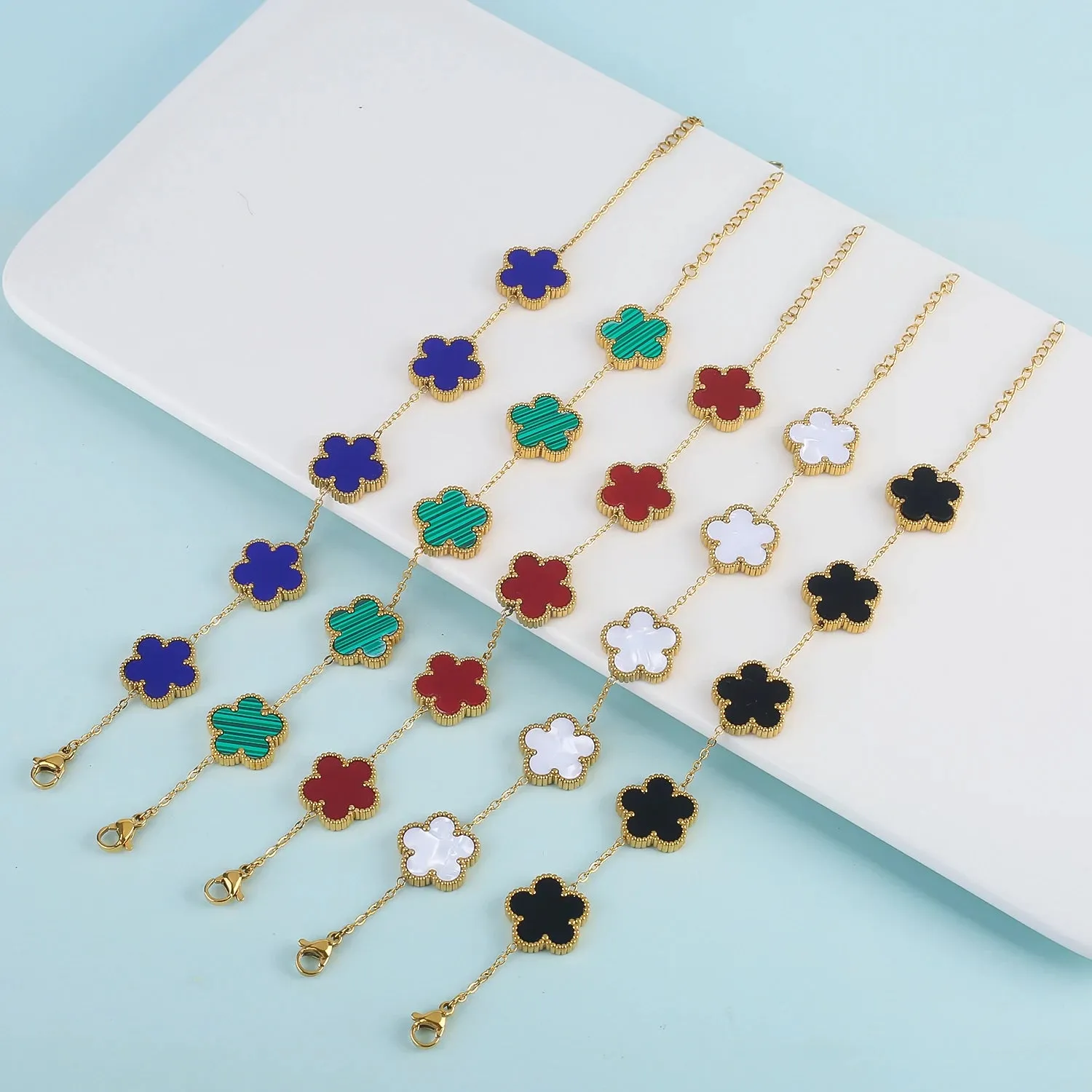 Double Sided New 15MM Creative Shell Plant Five Leaf Flower Plum Blossom Adjustable Bracelet For Women's Luxurious Clover