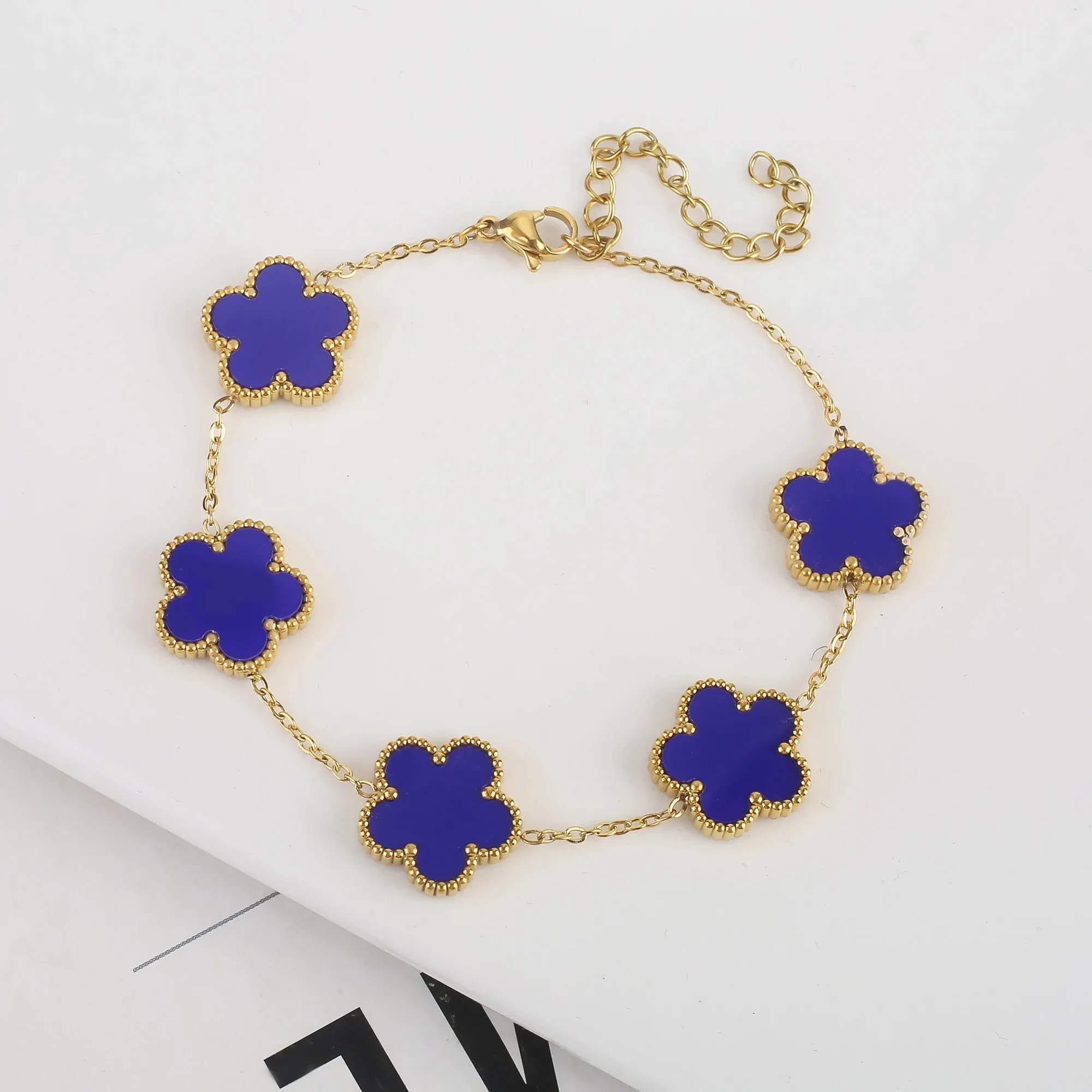 Double Sided New 15MM Creative Shell Plant Five Leaf Flower Plum Blossom Adjustable Bracelet For Women's Luxurious Clover