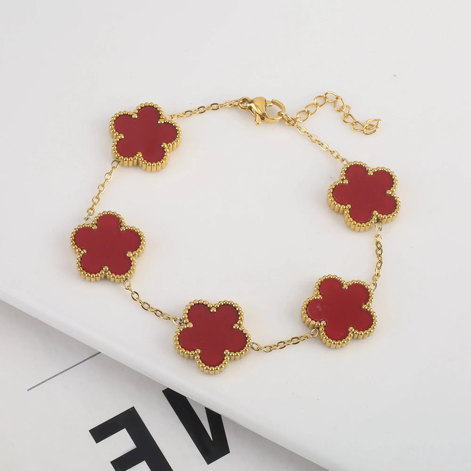 Double Sided New 15MM Creative Shell Plant Five Leaf Flower Plum Blossom Adjustable Bracelet For Women's Luxurious Clover
