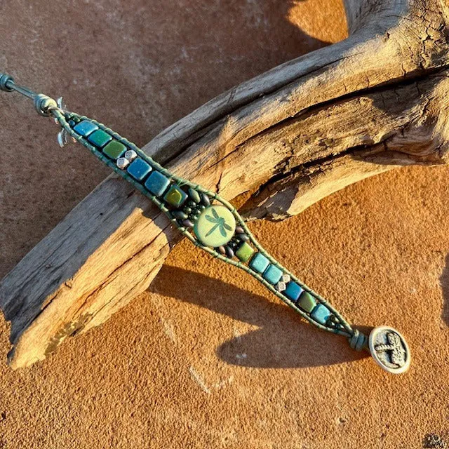 Dragonfly bracelet in teal
