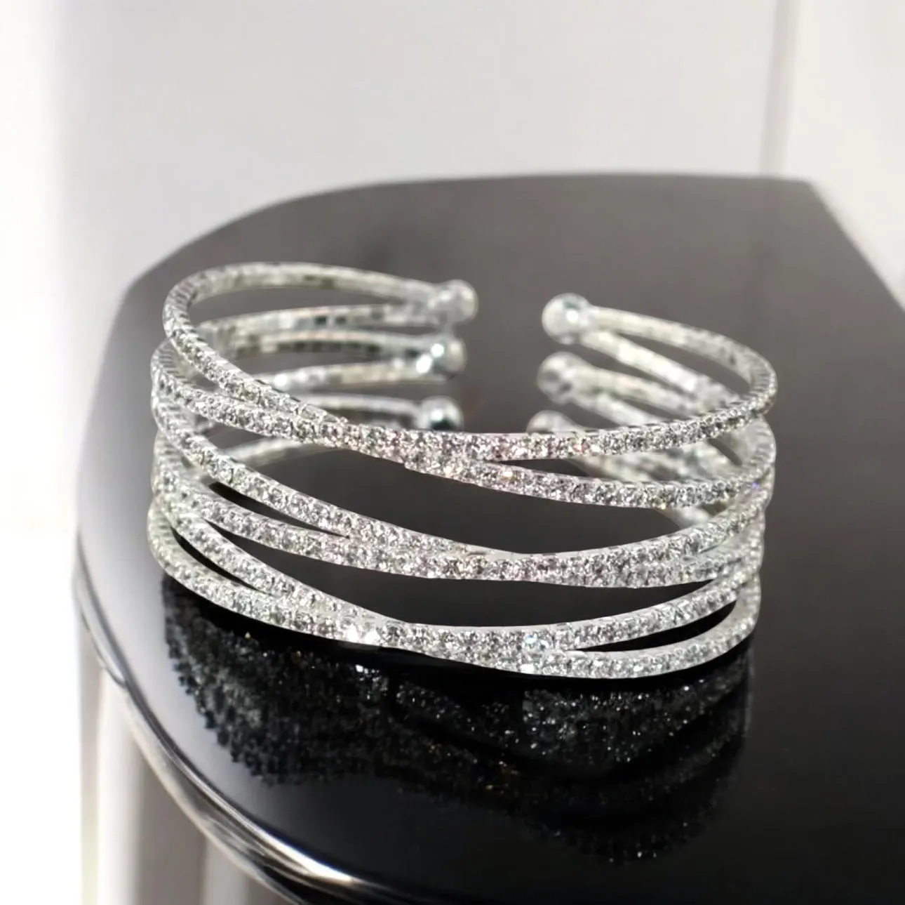 DUTCHESS - clear Criss Cross Adjustable Rhinestone bracelet