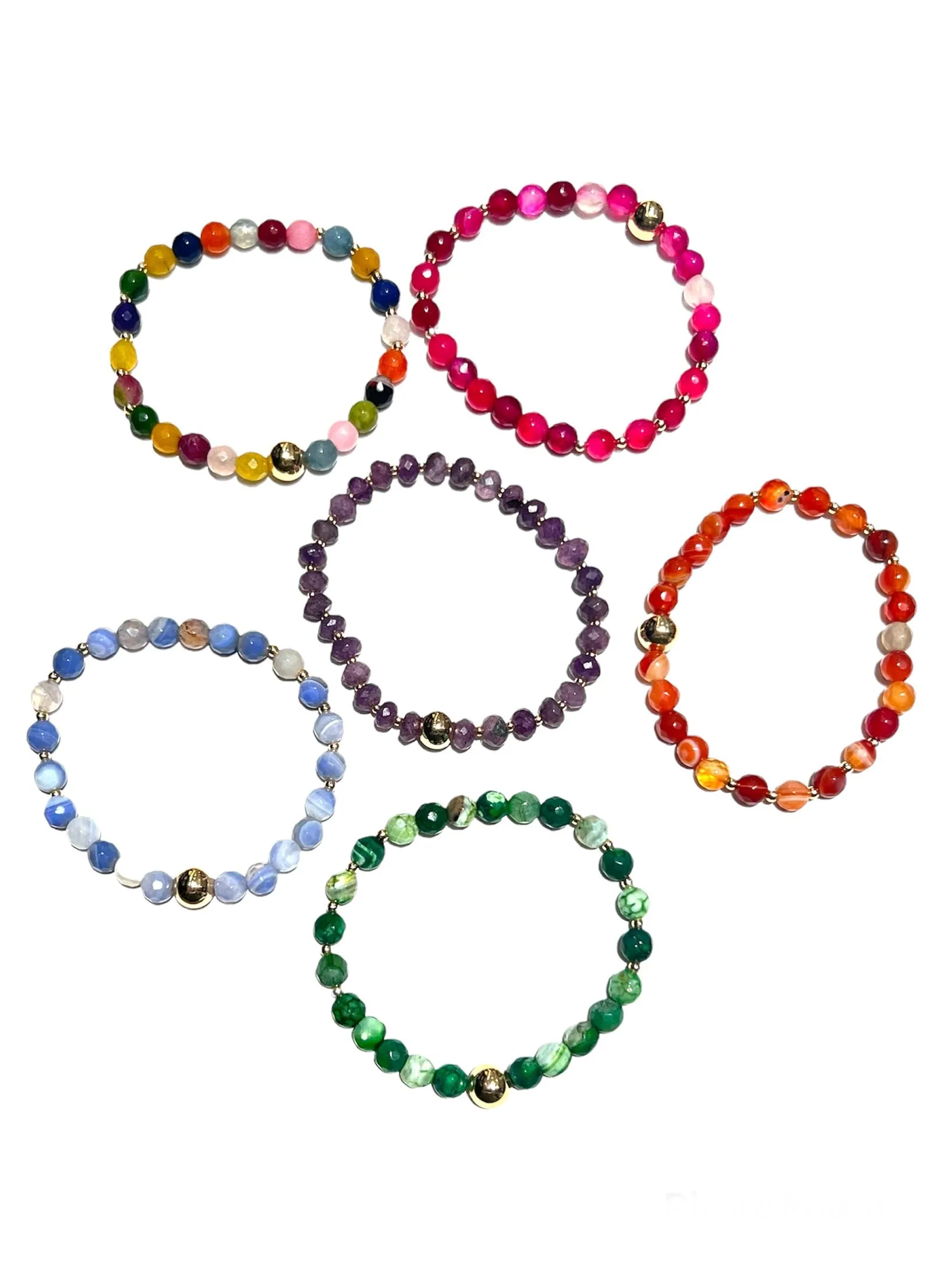 E-HC- Semiprecious 6mm Stone Bracelets with Golden Details (different styles available)