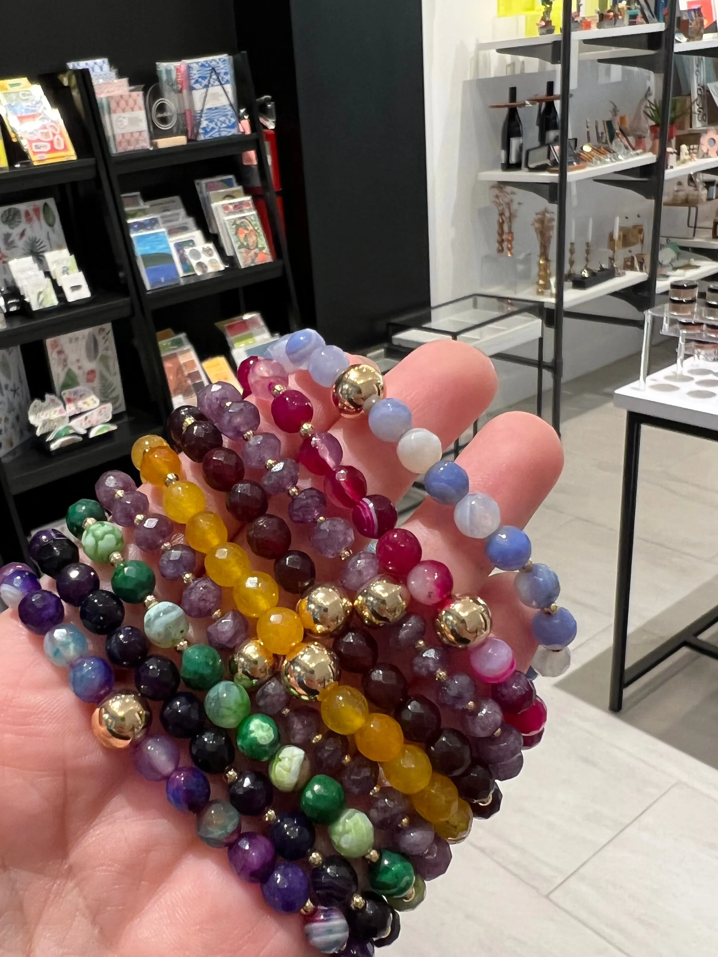 E-HC- Semiprecious 6mm Stone Bracelets with Golden Details (different styles available)