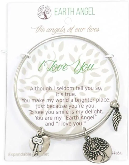 Earth Angel I Love You: Bracelet! Individually hand polished and finished in antique silver and accompanied with corresponding accent charm and inspiring original "I Love You" verse