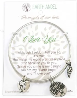 Earth Angel I Love You: Bracelet! Individually hand polished and finished in antique silver and accompanied with corresponding accent charm and inspiring original "I Love You" verse