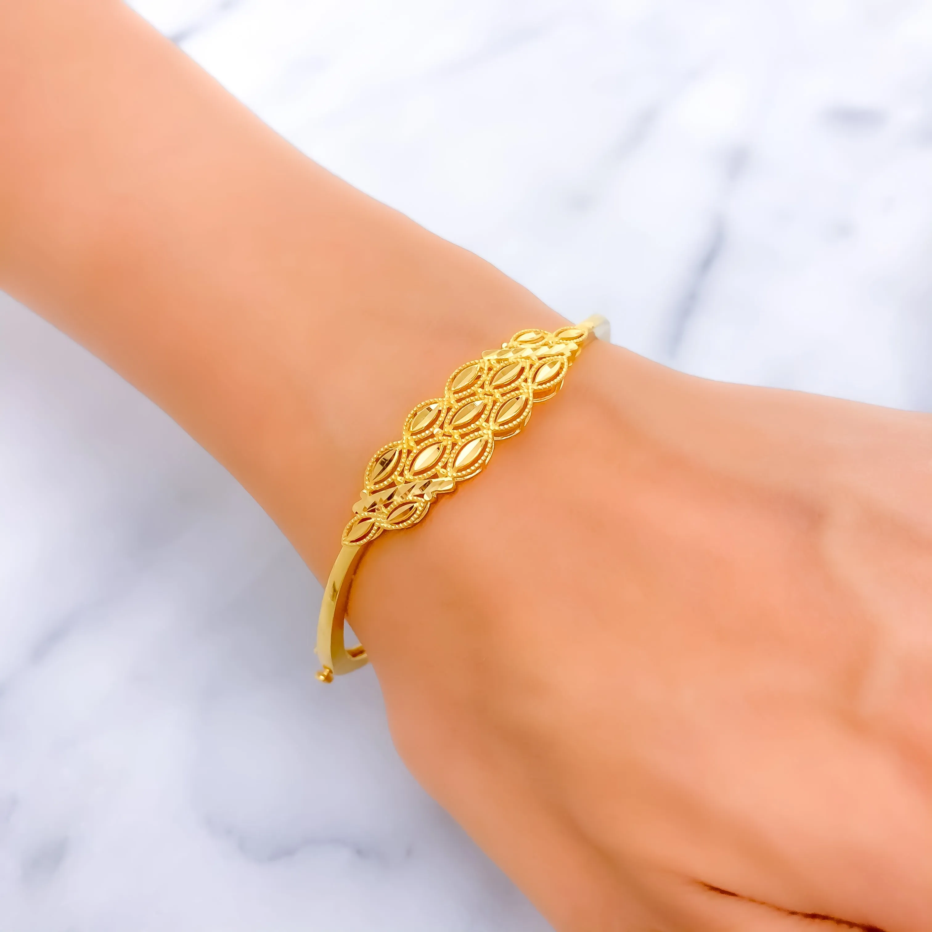 Eclectic Cluster Leaf 22k Gold Bangle Bracelet