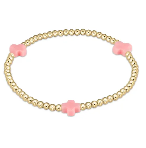egirl Signature Cross Gold Pattern 3mm Bead Bracelet - Pink