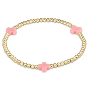 egirl Signature Cross Gold Pattern 3mm Bead Bracelet - Pink