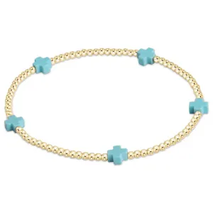 egirl Signature Cross Small Gold Pattern 2mm Bead Bracelet - Mint