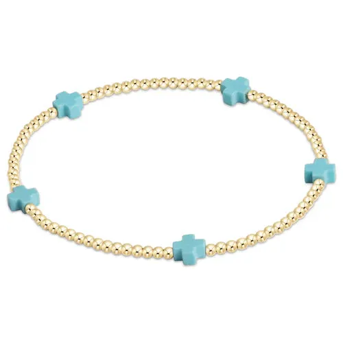 egirl Signature Cross Small Gold Pattern 2mm Bead Bracelet - Mint