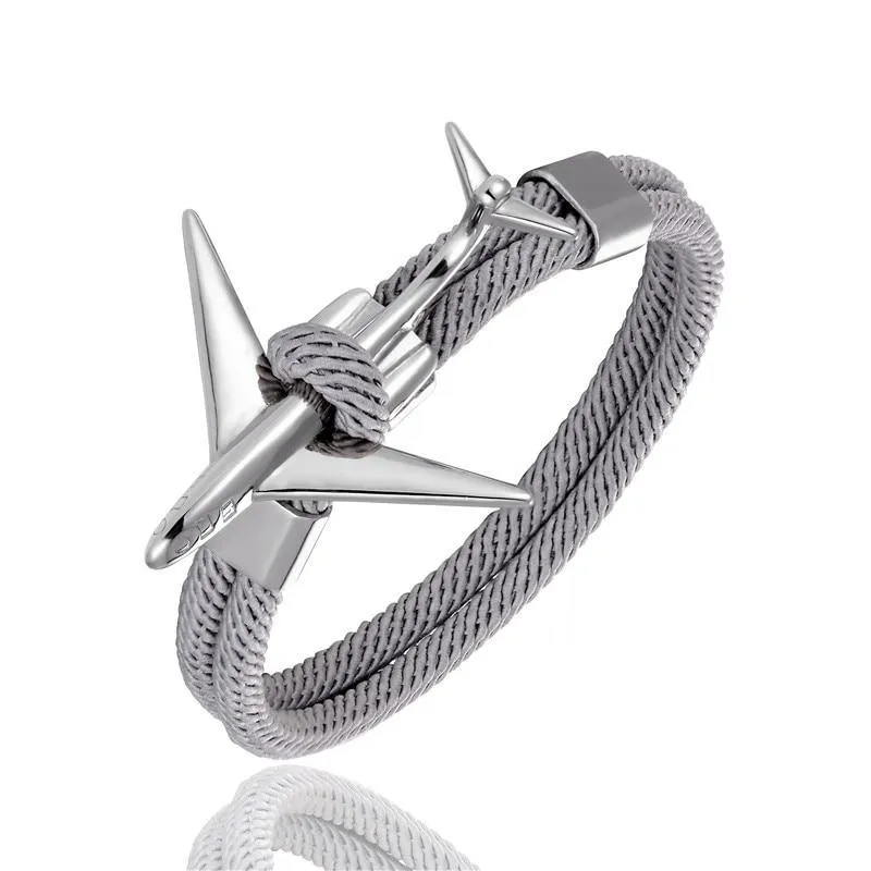 Elegant Fashion Modern Stainless Steel Airplane Glider Luxury Anchor Rope Leather Flight Bracelets For Men And Women New Aviator Style