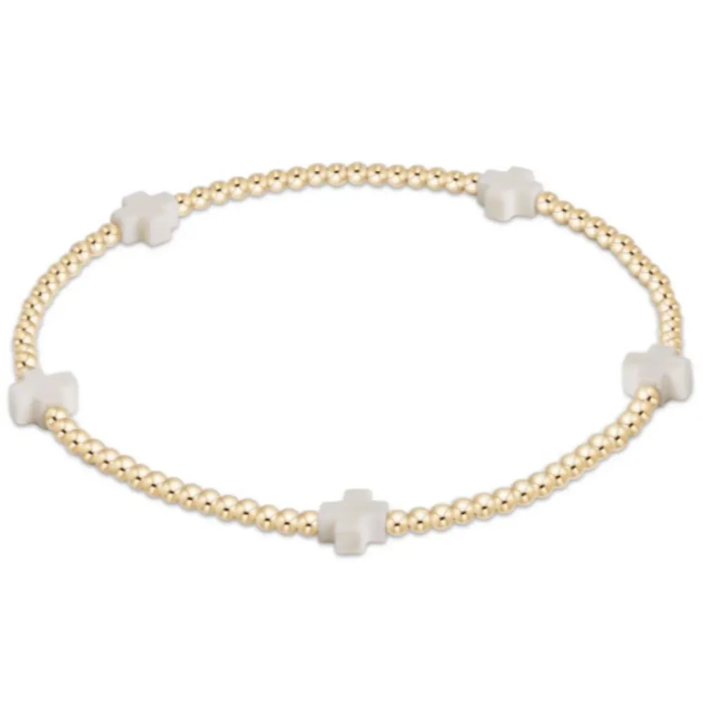 enewton 5.5" egirl Signature Cross Small Gold Pattern 2mm Bead Bracelet - Off White