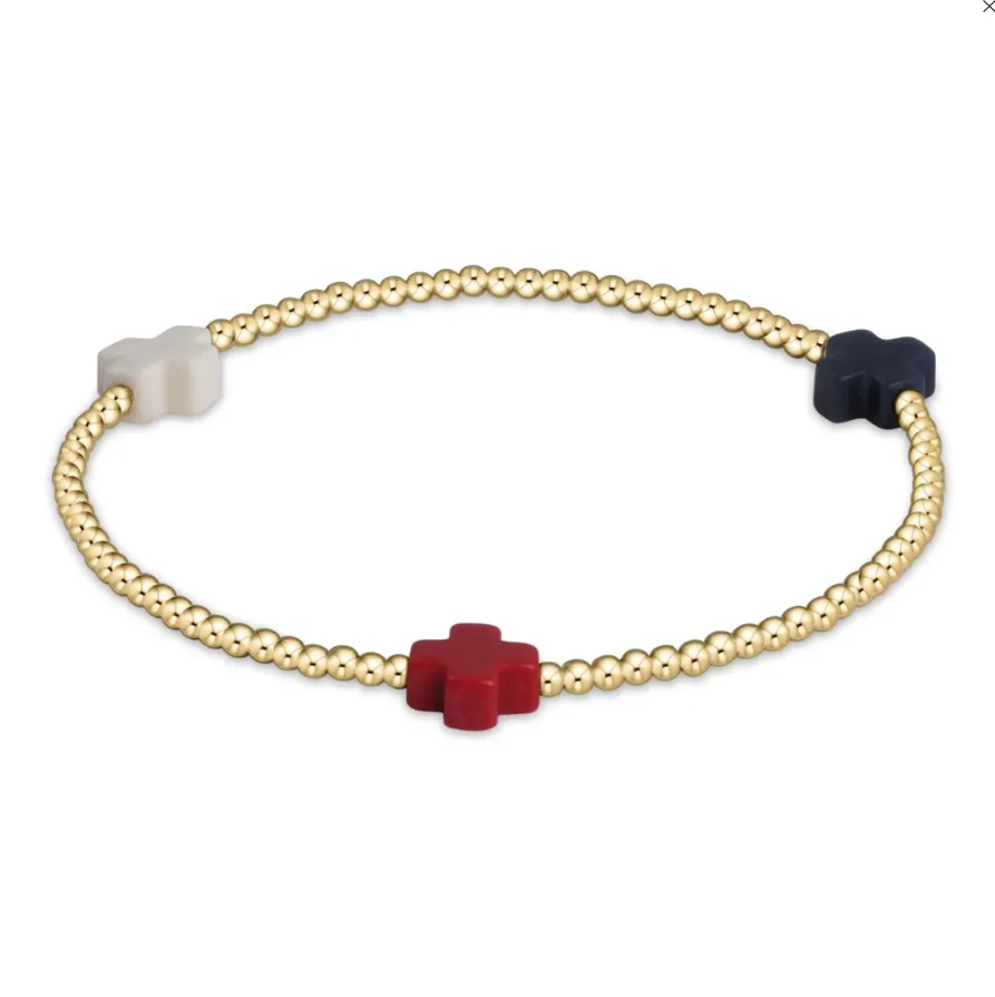 ENewton Signature Cross Gold Pattern 2mm Bead Bracelet - Firecracker