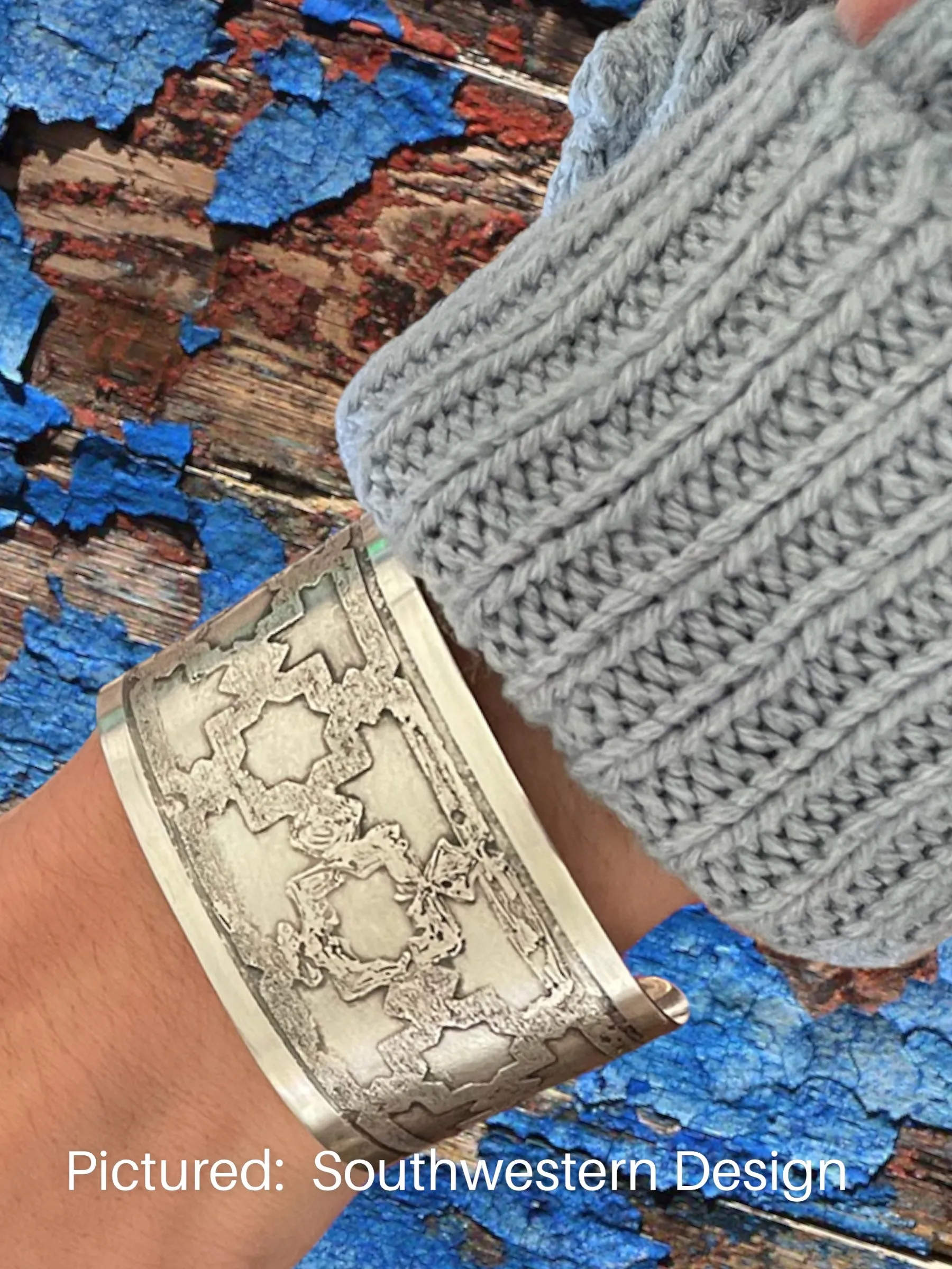 Etched Sterling Silver Cuff Bracelet - Sunflower