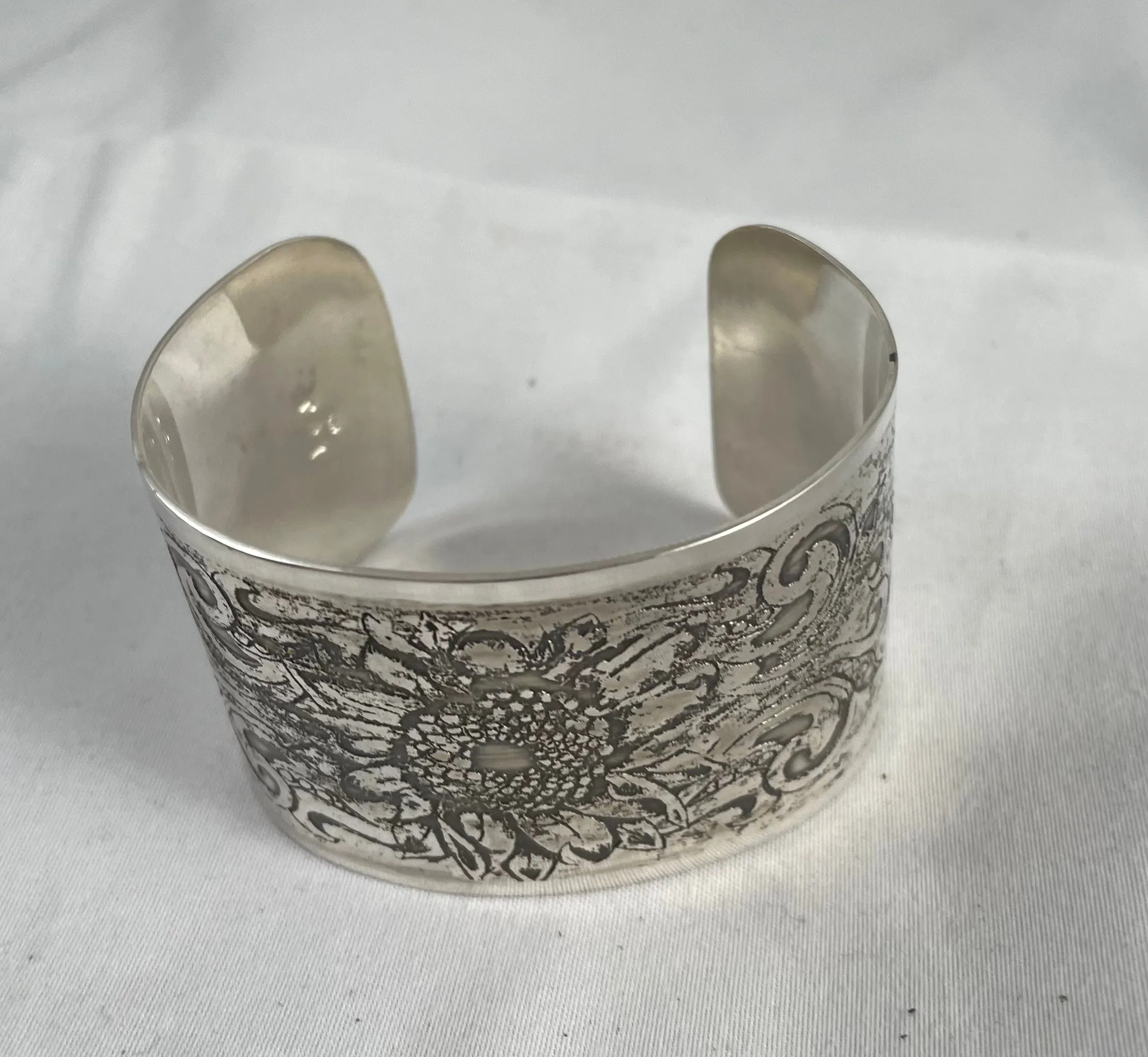 Etched Sterling Silver Cuff Bracelet - Sunflower