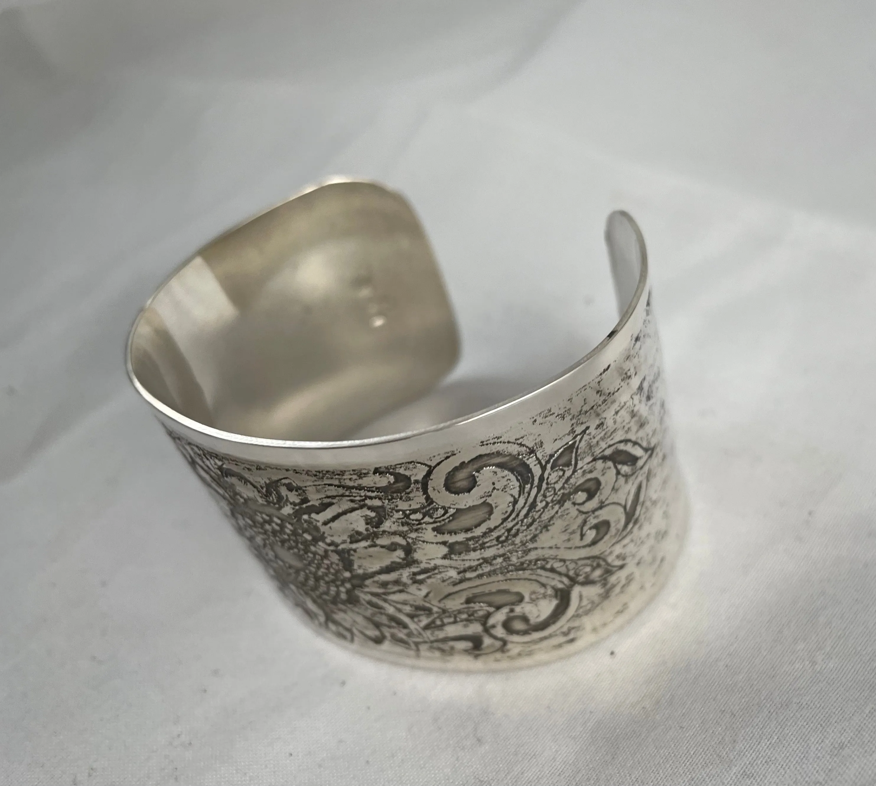 Etched Sterling Silver Cuff Bracelet - Sunflower