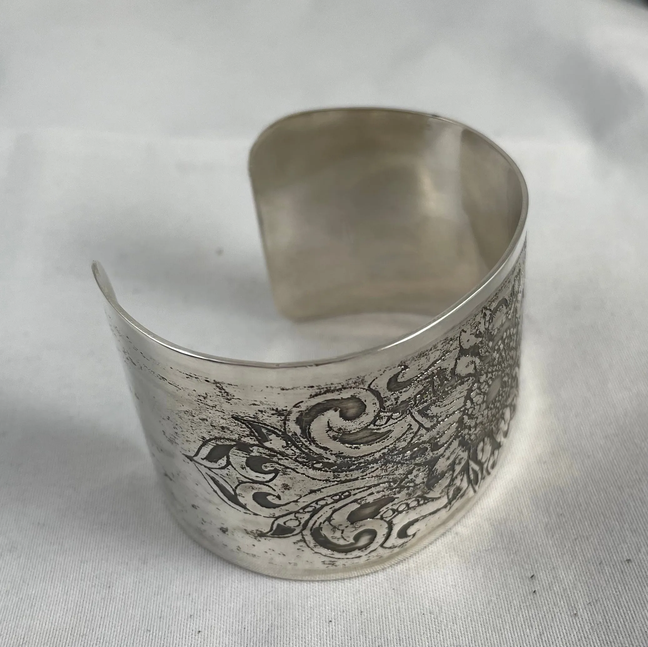 Etched Sterling Silver Cuff Bracelet - Sunflower