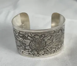 Etched Sterling Silver Cuff Bracelet - Sunflower