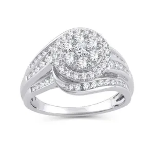 EternalDia 1.00 Ct. Wt. Round Diamond Halo Swirl Wrap-Style Bridal Set in 10K White Gold