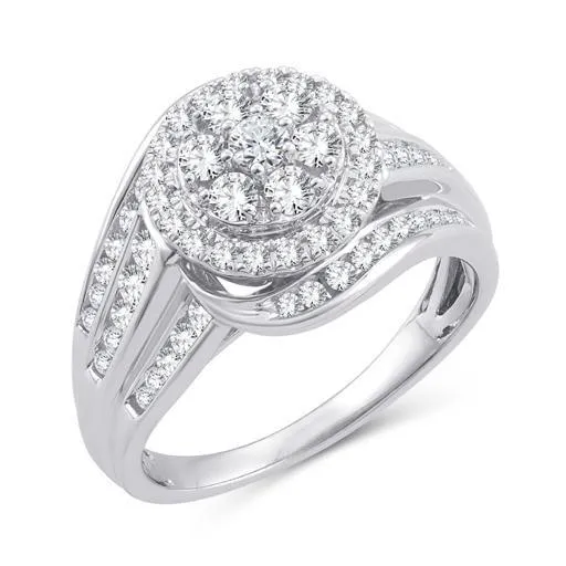 EternalDia 1.00 Ct. Wt. Round Diamond Halo Swirl Wrap-Style Bridal Set in 10K White Gold