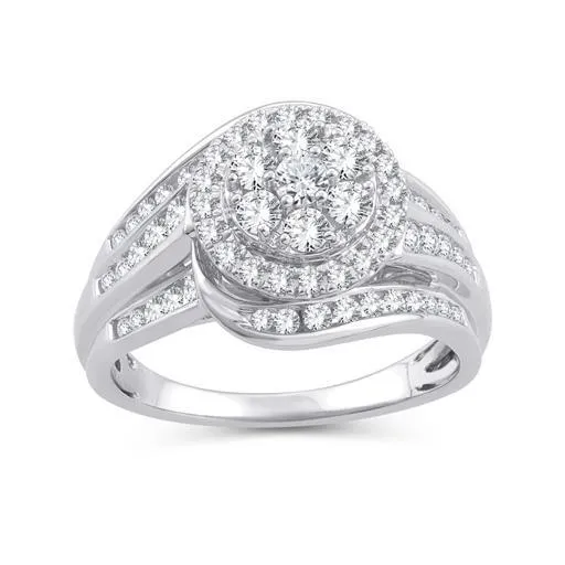 EternalDia 1.00 Ct. Wt. Round Diamond Halo Swirl Wrap-Style Bridal Set in 10K White Gold
