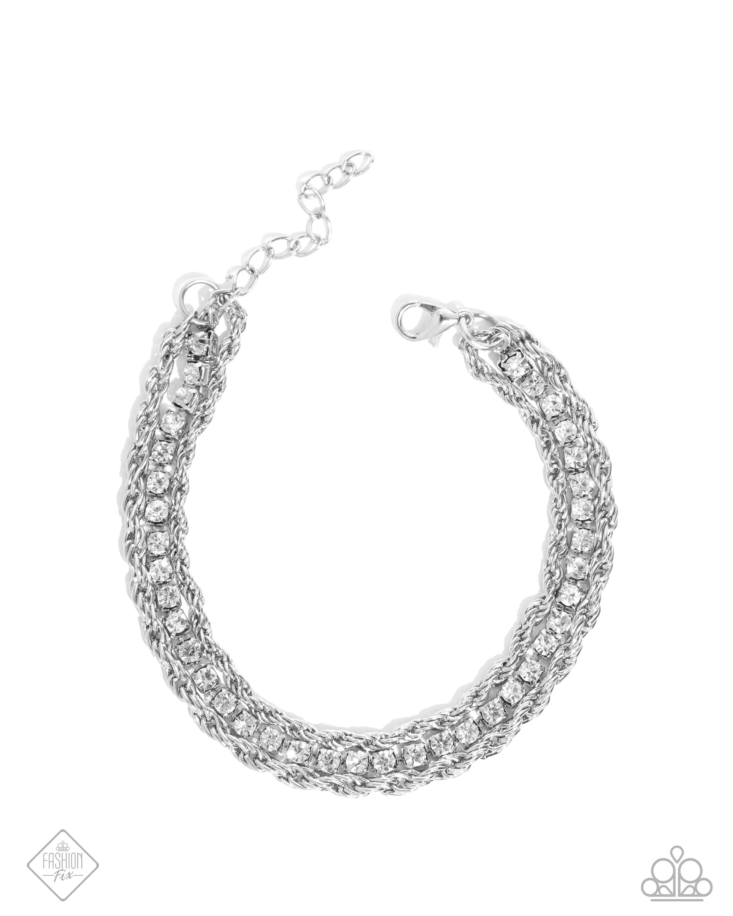 Excessive Empire - White - Rhinestone and Silver Rope Chain Paparazzi Lobster Claw Bracelet - September 2024 Fiercely 5th Avenue