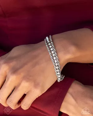 Excessive Empire - White - Rhinestone and Silver Rope Chain Paparazzi Lobster Claw Bracelet - September 2024 Fiercely 5th Avenue