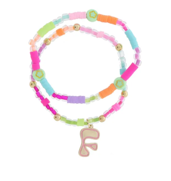 F Retro Bubble Beaded Bracelet Set