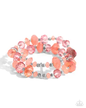Faceted Fairy Tale - Orange - Bead and White Rhinestone Paparazzi Stretchy Bracelet