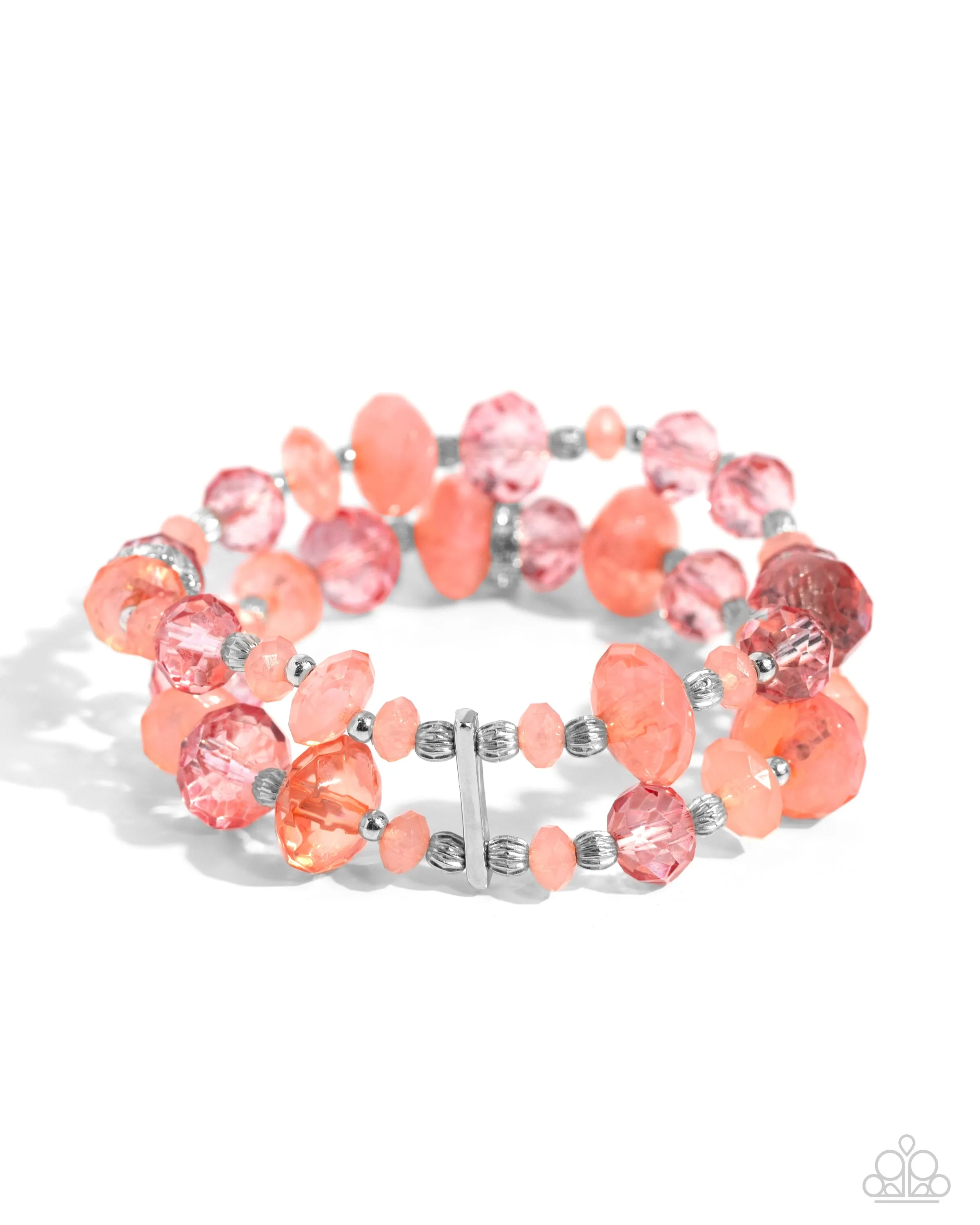Faceted Fairy Tale - Orange - Bead and White Rhinestone Paparazzi Stretchy Bracelet