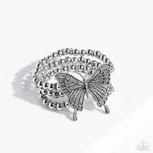 First WINGS First - White - Oversized Rhinestone Butterfly Paparazzi Stretchy Bracelet - 2023 Empower Me Pink Exclusive