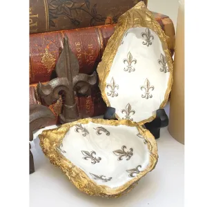 Fleur de lis Handcrafted Oyster Shell Art | Ring Dish