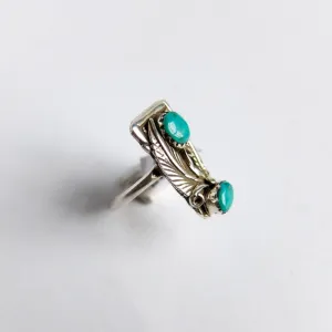 Floral Setting Rectangular Turquoise Ring Size 5