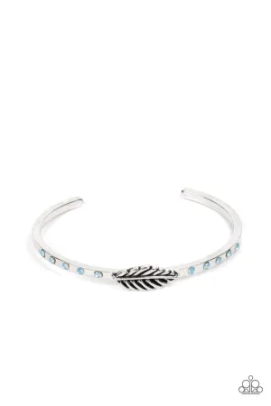 Free-Spirited Shimmer - Blue - Opalescent Bead Feather Paparazzi Cuff Bracelet