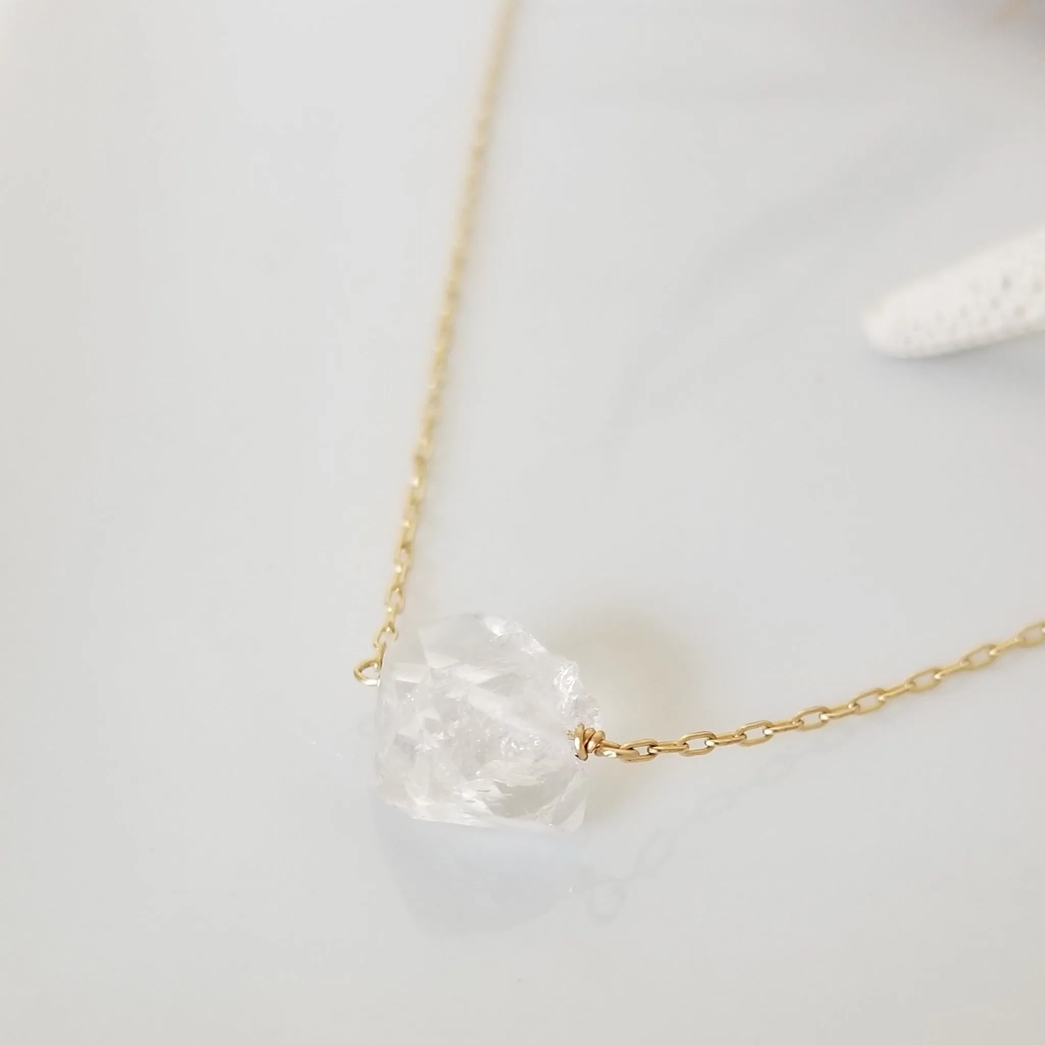Freshwater Pearl or Herkimer Diamond Chain Link Bracelet - Sterling Silver, Gold, or Rose Gold