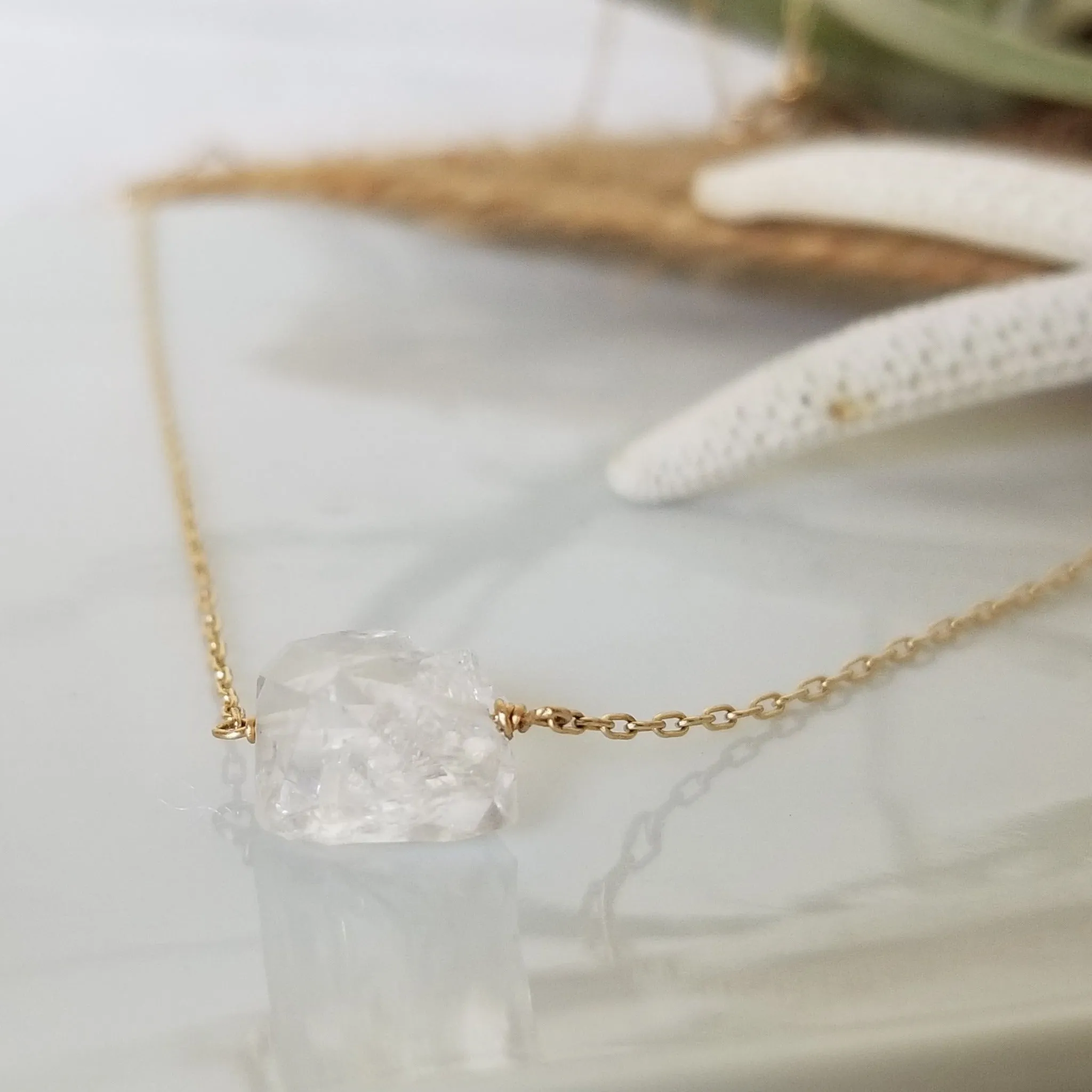 Freshwater Pearl or Herkimer Diamond Chain Link Bracelet - Sterling Silver, Gold, or Rose Gold