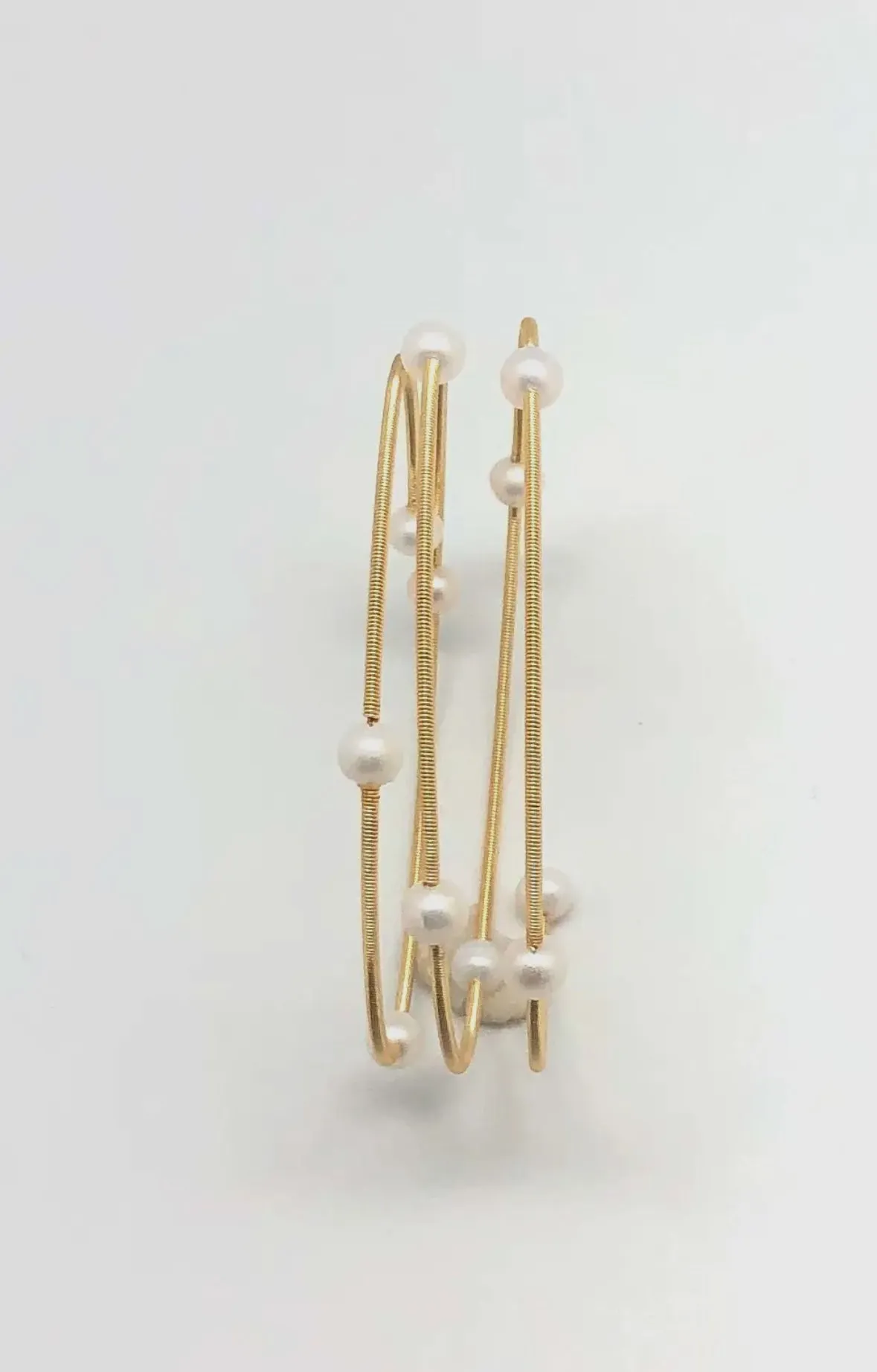 Freshwater White Pearl Gold Wire Wrap Bracelet