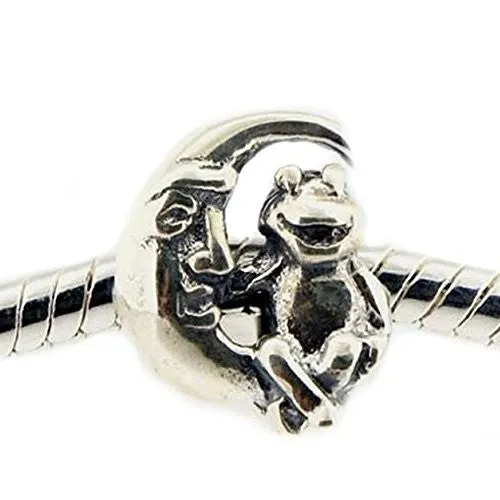 Frog on Moon Charm Bead For snake charm Bracelet