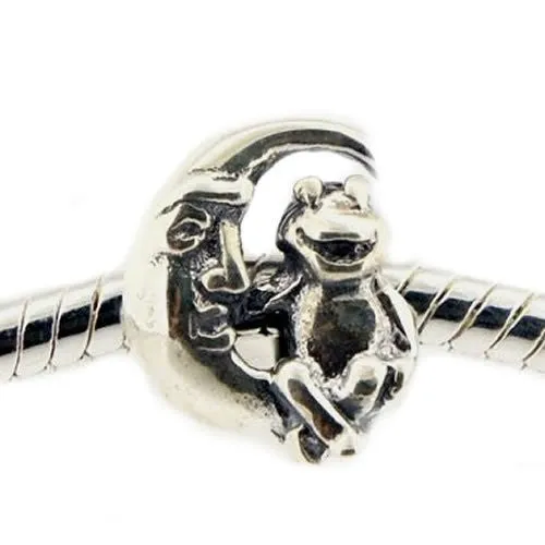 Frog on Moon Charm Bead For snake charm Bracelet