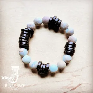 Frosted Aqua Terra and Wood Stretch Bracelet