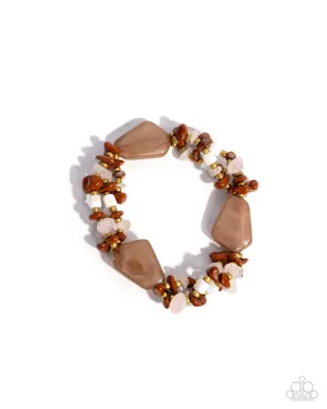 Garden Palette - Red - and Pink Stone, White Shell, Brass Seed Bead Paparazzi Stretchy Bracelet