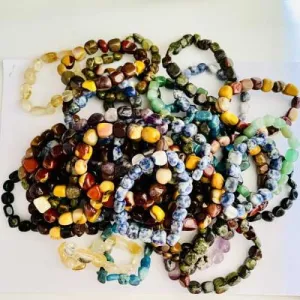 Genuine Mix Gemstone Crystal Bracelets Tumble 8-10mm -3pcs