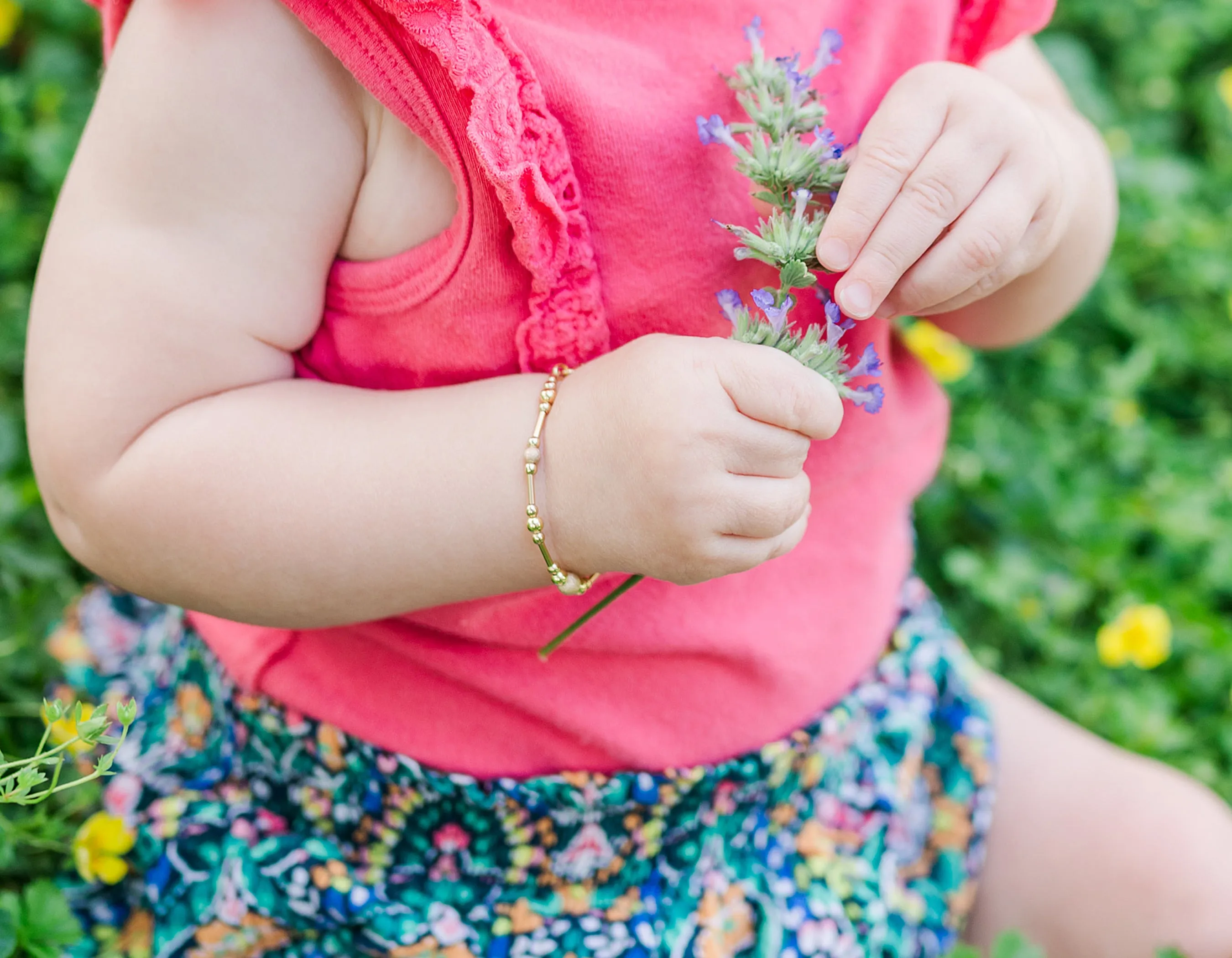 Girls 14K Gold-Plated Bracelet with Stardust Beads, Matching Mom and Me