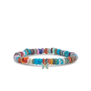 Gold & Enamel Tiny Butterfly on Rainbow Heishi