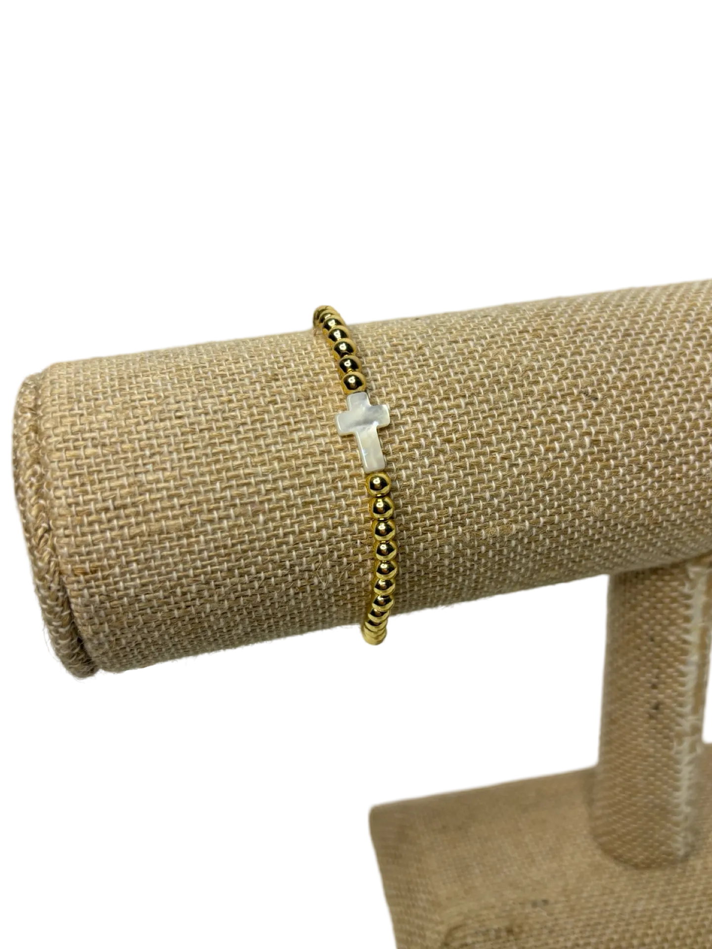 Gold Beaded Shell Cross Bracelet 4mm