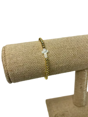 Gold Beaded Shell Cross Bracelet 4mm